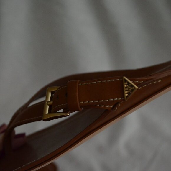 $995 Sz 37 6.5 Prada Brown Leather Calfskin Buckle Flat Thong Sandals - Picture 11 of 12